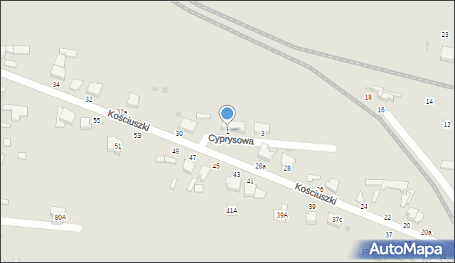 Skierniewice, Cyprysowa, 1, mapa Skierniewic