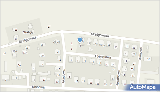 Szeligi, Cyprysowa, 3, mapa Szeligi