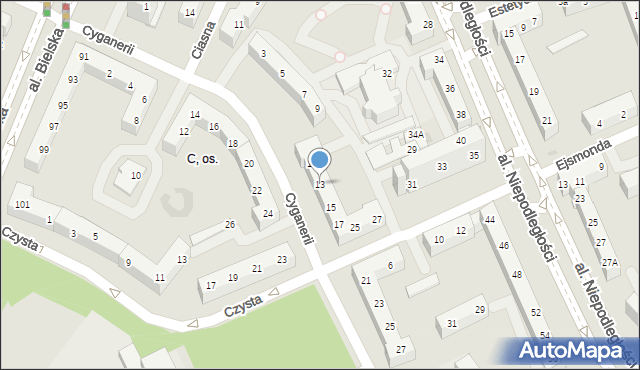 Tychy, Cyganerii, 13, mapa Tychów