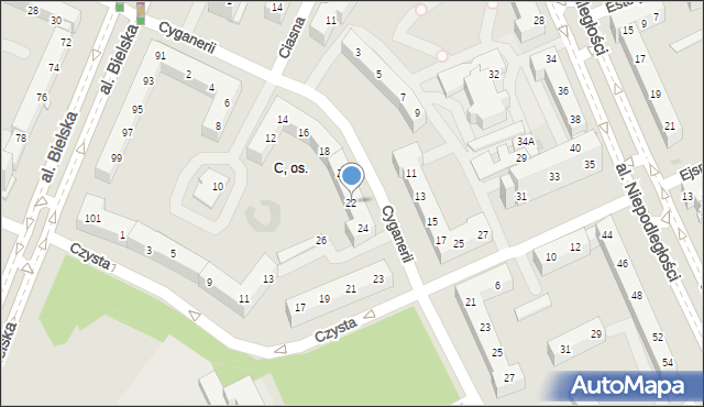 Tychy, Cyganerii, 22, mapa Tychów