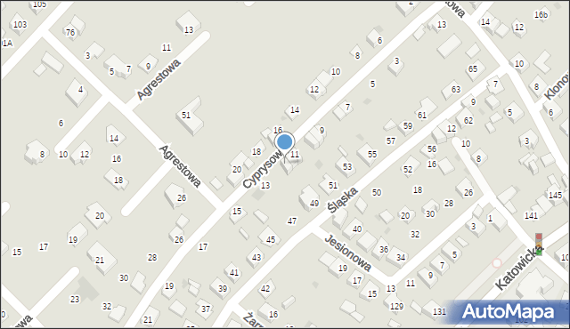 Tychy, Cyprysowa, 11B, mapa Tych&oacute;w