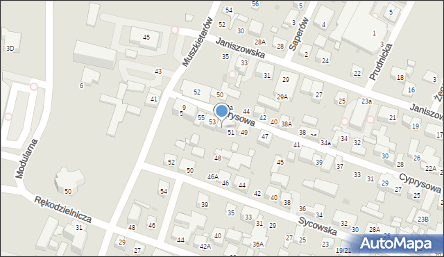 Warszawa, Cyprysowa, 51A, mapa Warszawy