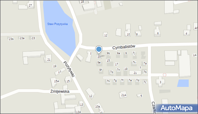 Warszawa, Cymbalistów, 13, mapa Warszawy
