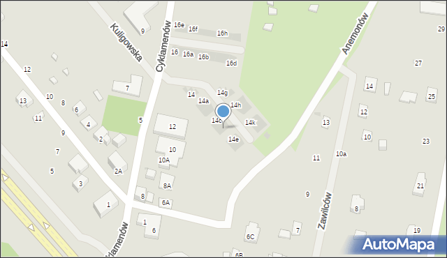 Warszawa, Cyklamenów, 14d, mapa Warszawy