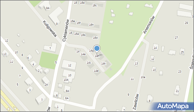 Warszawa, Cyklamenów, 14h, mapa Warszawy