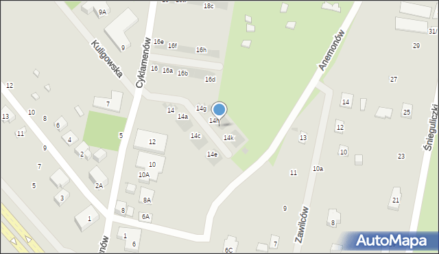 Warszawa, Cyklamenów, 14j, mapa Warszawy