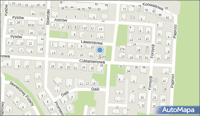 Warszawa, Cyklamenowa, 23, mapa Warszawy