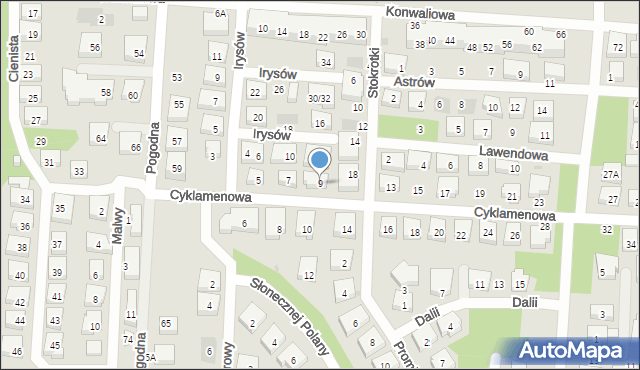Warszawa, Cyklamenowa, 9, mapa Warszawy