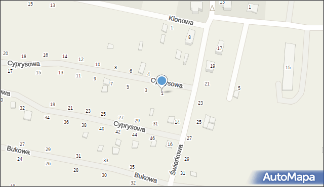 Wisełka, Cyprysowa, 1, mapa Wisełka