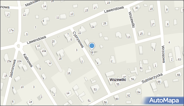 Wszewilki, Cyprysowa, 6, mapa Wszewilki