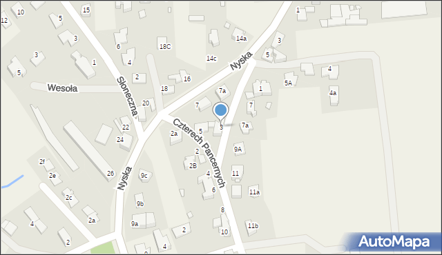Biała Nyska, Czterech Pancernych, 3, mapa Biała Nyska