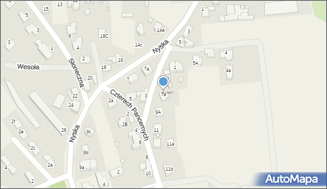 Biała Nyska, Czterech Pancernych, 7a, mapa Biała Nyska