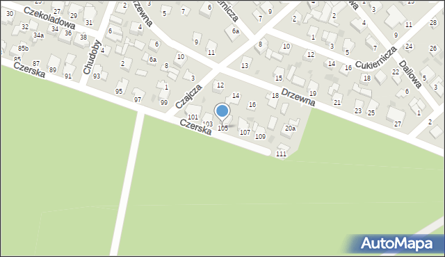 Białe Błota, Czerska, 105, mapa Białe Błota