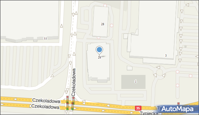 Bielany Wrocławskie, Czekoladowa, 24, mapa Bielany Wrocławskie