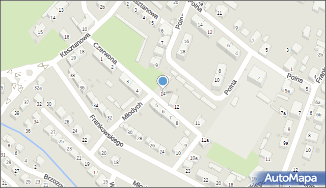 Bielawa, Czerwona, 14, mapa Bielawa