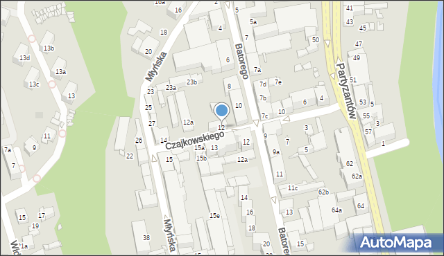 Bielsko-Biała, Czajkowskiego Piotra, 12, mapa Bielsko-Białej