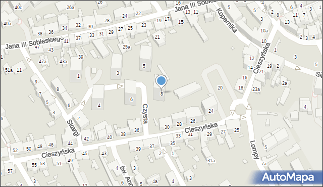 Bielsko-Biała, Czysta, 8, mapa Bielsko-Białej