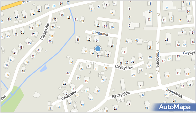 Bielsko-Biała, Czyżyków, 32, mapa Bielsko-Białej