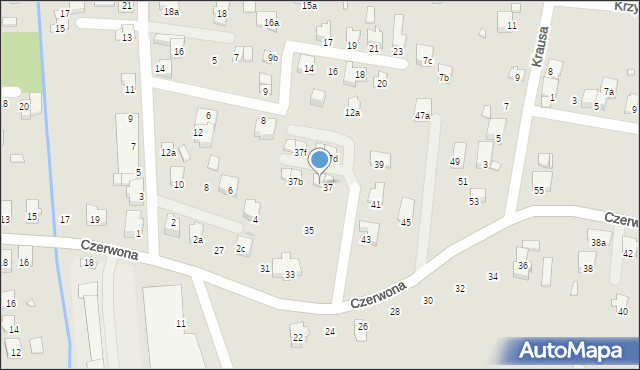 Bielsko-Biała, Czerwona, 37a, mapa Bielsko-Białej