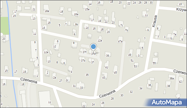 Bielsko-Biała, Czerwona, 37d, mapa Bielsko-Białej