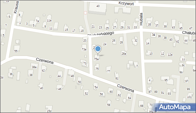 Bielsko-Biała, Czerwona, 75b, mapa Bielsko-Białej