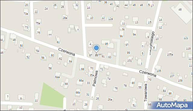 Bielsko-Biała, Czerwona, 89, mapa Bielsko-Białej