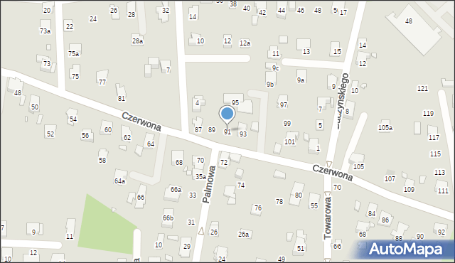 Bielsko-Biała, Czerwona, 91, mapa Bielsko-Białej