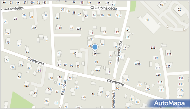 Bielsko-Biała, Czerwona, 97, mapa Bielsko-Białej