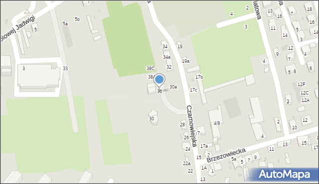 Brzesko, Czarnowiejska, 36, mapa Brzesko