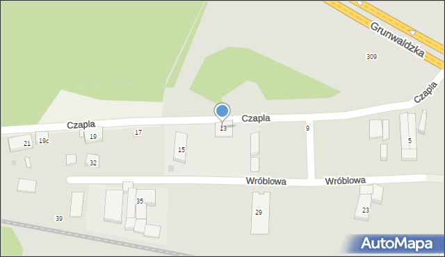 Bydgoszcz, Czapla, 13, mapa Bydgoszczy