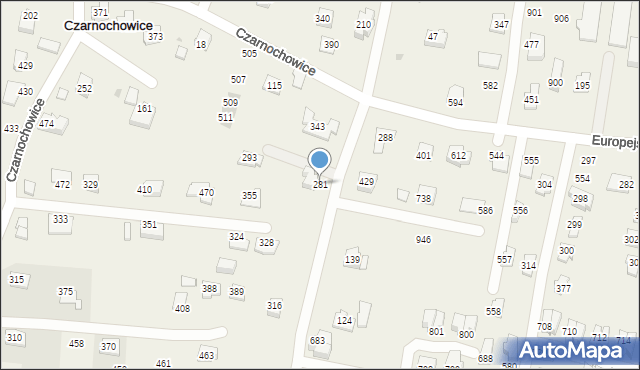 Czarnochowice, Czarnochowice, 281, mapa Czarnochowice