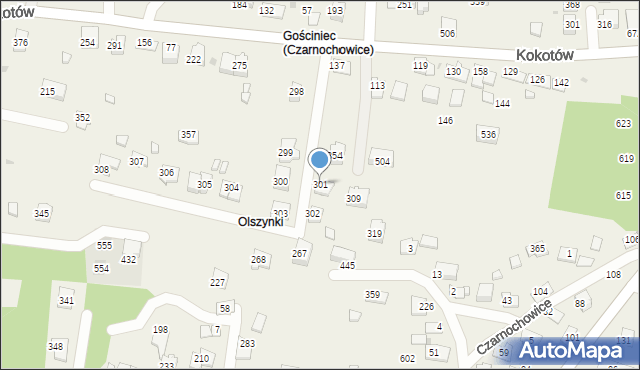 Czarnochowice, Czarnochowice, 301, mapa Czarnochowice