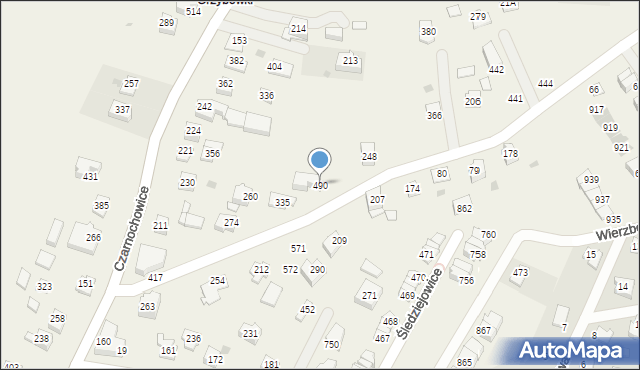 Czarnochowice, Czarnochowice, 490, mapa Czarnochowice