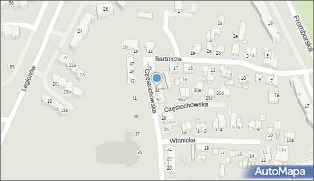 Elbląg, Częstochowska, 34, mapa Elbląga