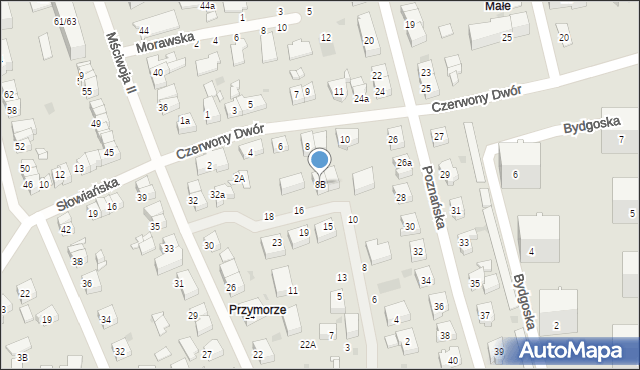 Gdańsk, Czerwony Dwór, 8B, mapa Gdańska