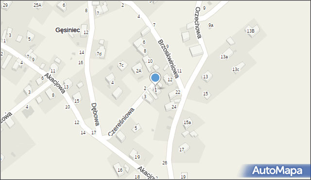 Gęsiniec, Czereśniowa, 1, mapa Gęsiniec