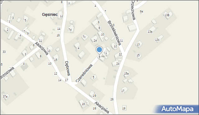 Gęsiniec, Czereśniowa, 3, mapa Gęsiniec
