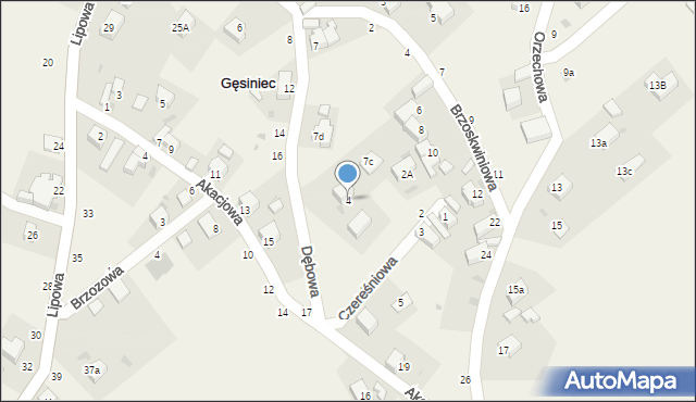 Gęsiniec, Czereśniowa, 4, mapa Gęsiniec