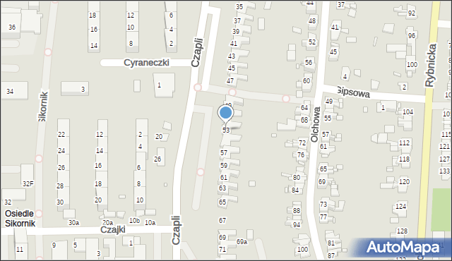 Gliwice, Czapli, 53, mapa Gliwic