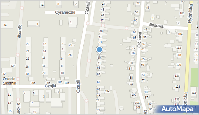 Gliwice, Czapli, 59, mapa Gliwic