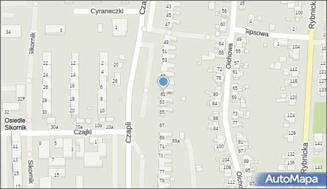 Gliwice, Czapli, 61, mapa Gliwic