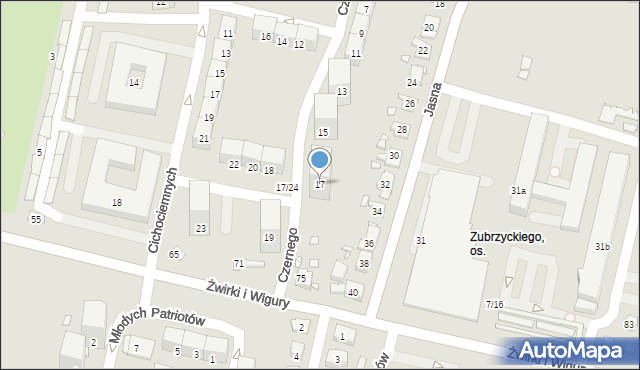 Gliwice, Czernego Jana, mjr. pil., 17, mapa Gliwic