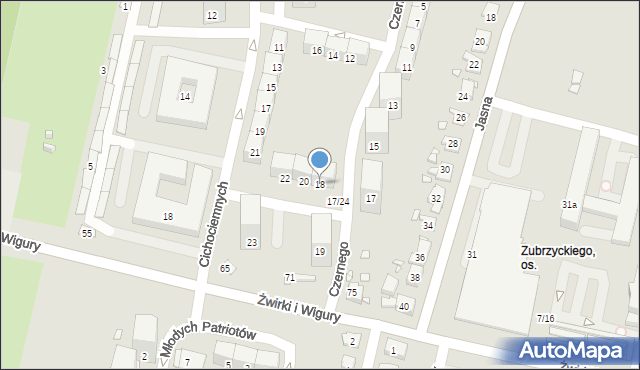 Gliwice, Czernego Jana, mjr. pil., 18, mapa Gliwic