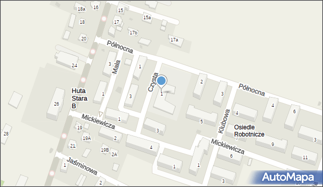 Huta Stara B, Czysta, 1, mapa Huta Stara B