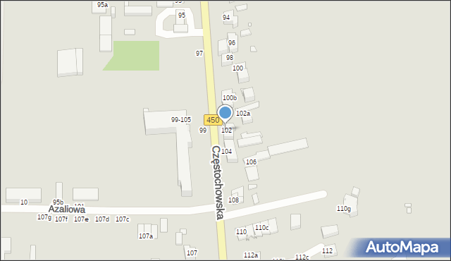 Kalisz, Częstochowska, 102, mapa Kalisza
