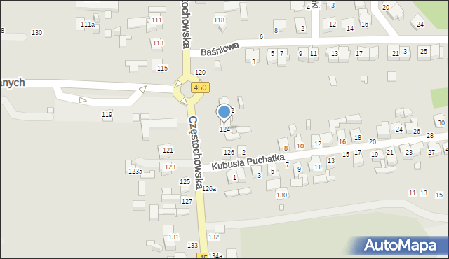 Kalisz, Częstochowska, 124, mapa Kalisza