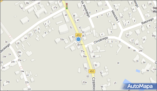 Kalisz, Częstochowska, 57, mapa Kalisza