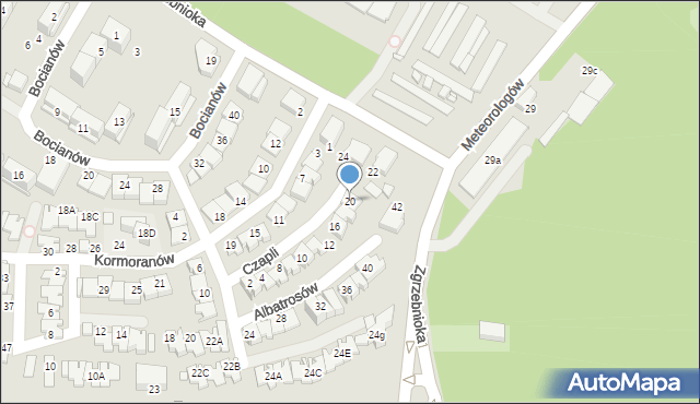 Katowice, Czapli, 20, mapa Katowic