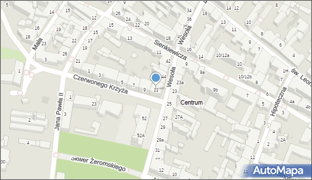 Kielce, Czerwonego Krzyża, 11, mapa Kielc