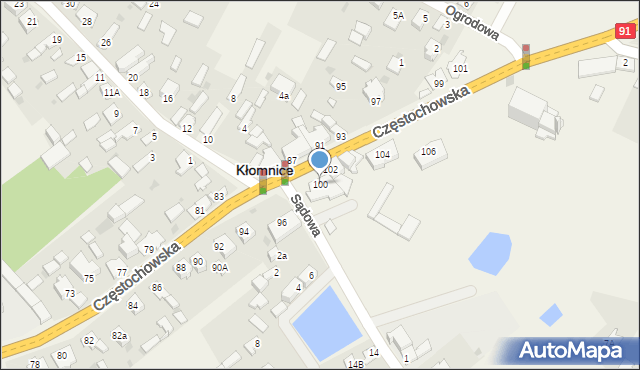 Kłomnice, Częstochowska, 100, mapa Kłomnice